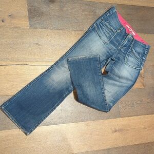 Only bootcut Denim Jeans in Medium Blue with Pink Waistband, women size 26